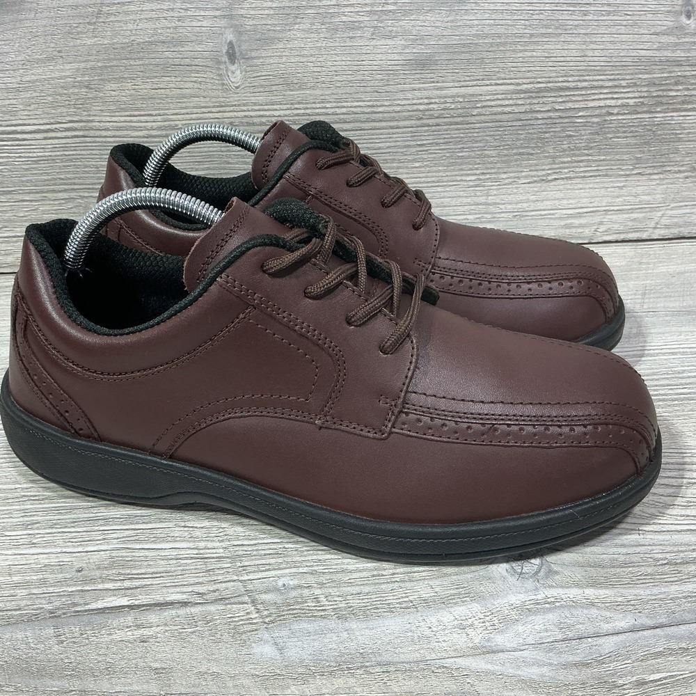 Orthofeet 467 Gramercy Shoes Mens 10 4E Wide Brown Leather Oxford Derby Diabetic
